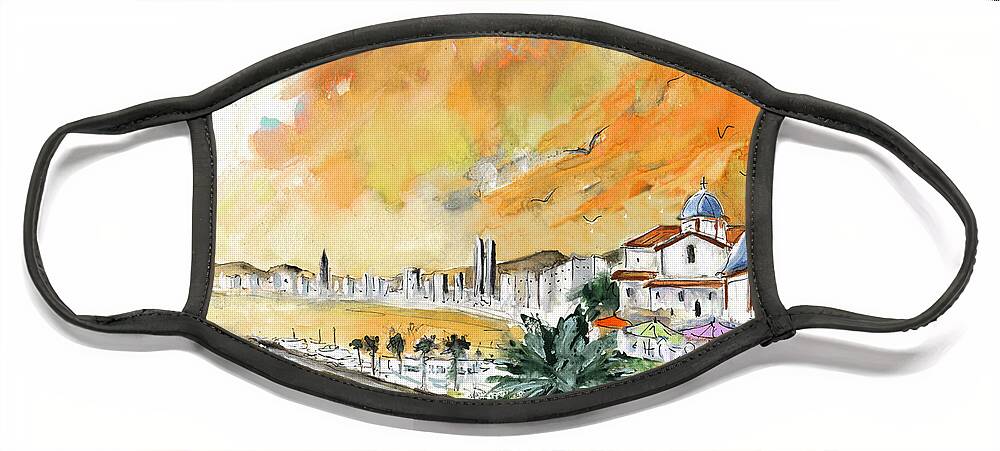 Travel Face Mask featuring the painting Benidorm Old Town by Miki De Goodaboom