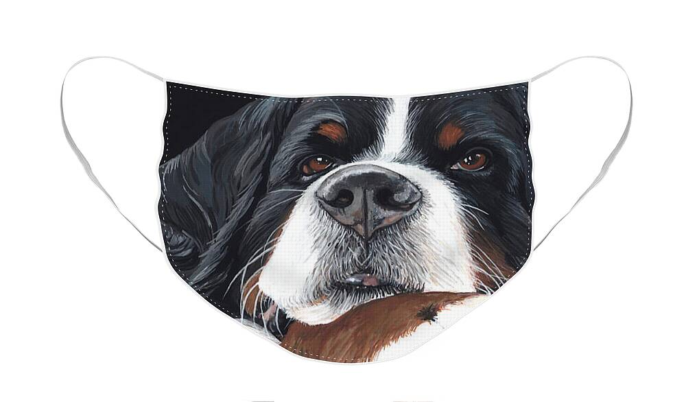Handsome Bernese Mountain Dog On Black Background Bernese Mountain Pup Art Painting Liane Weyers Berner Puppy Mischief Love Artist Snoozing Cute Sweet Outstanding Best Artist Face Mask featuring the painting Best In Black by Liane Weyers