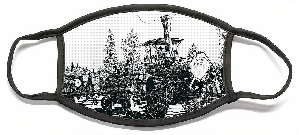 Best Steam Traction Engine Face Mask featuring the drawing Best Steam Traction Engine by Timothy Livingston