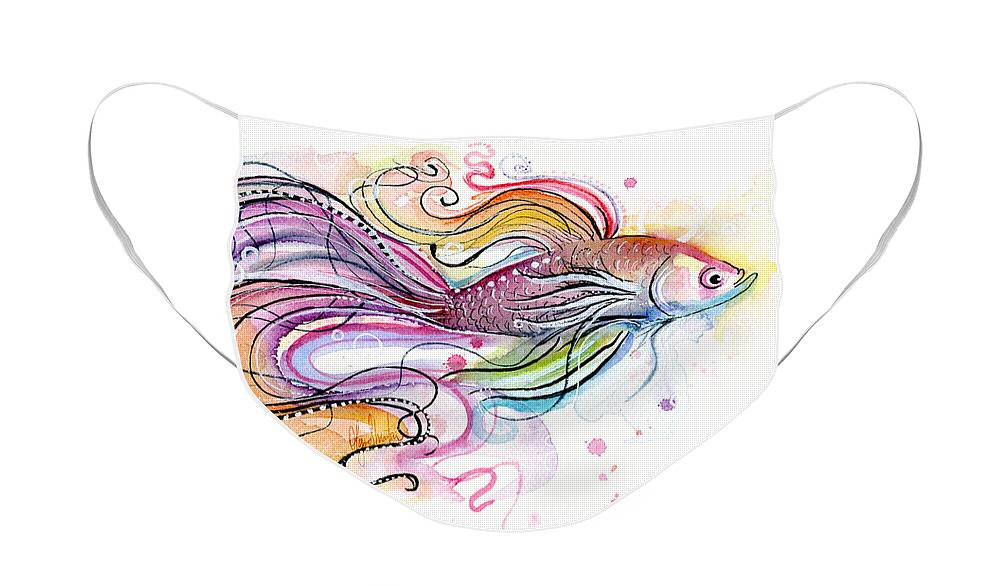 Fish Face Mask featuring the painting Betta Fish Watercolor by Olga Shvartsur