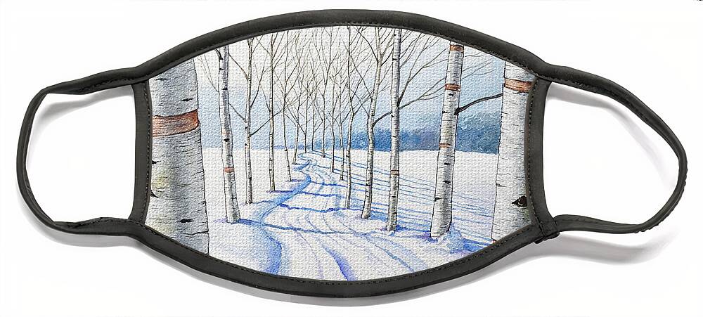 Birch Face Mask featuring the painting Birch Trees Along the Curvy Road by Christopher Shellhammer