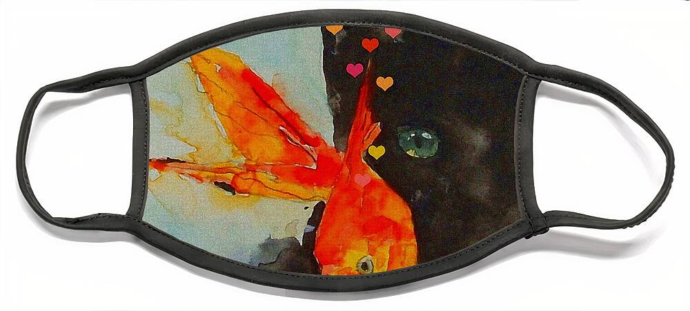 Black Cat Face Mask featuring the painting Black Cat and the Goldfish by Paul Lovering