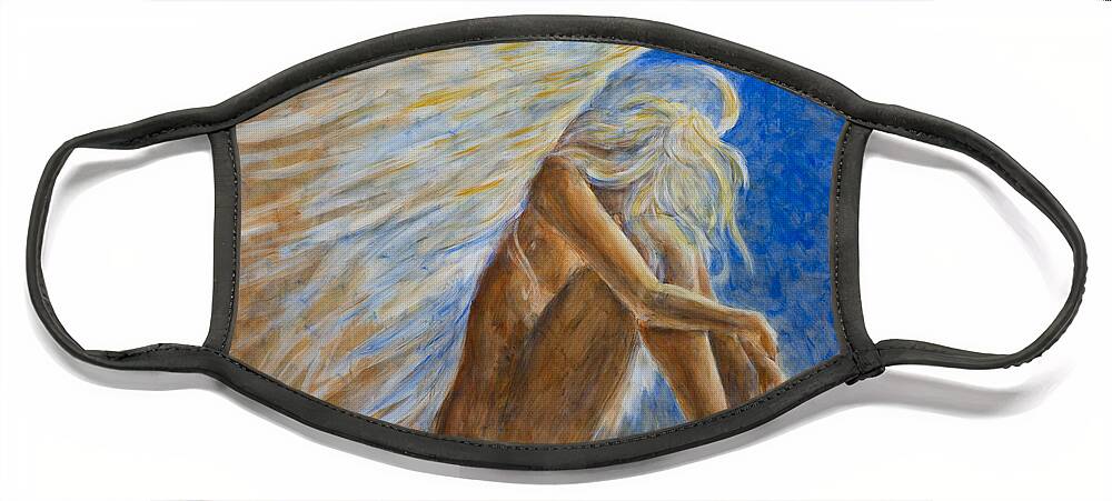 Angel Face Mask featuring the painting Blu Angel by Nik Helbig