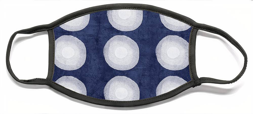 Blue Face Mask featuring the painting Blue and White Shibori Balls by Linda Woods