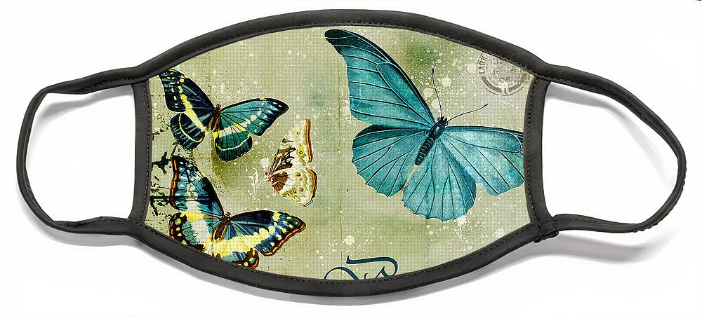 Butterfly Face Mask featuring the digital art Blue Butterfly - s55c01 by Variance Collections