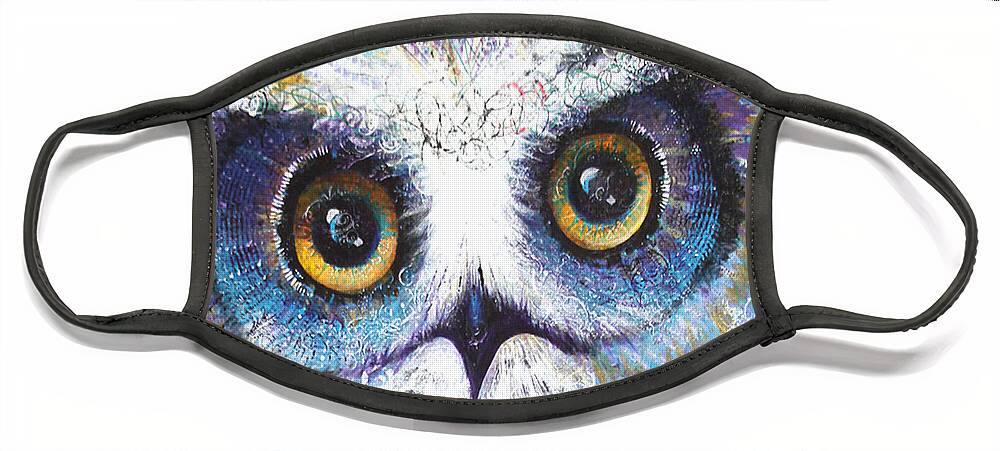 Owl Face Mask featuring the painting Blue Eyes by Laurel Bahe