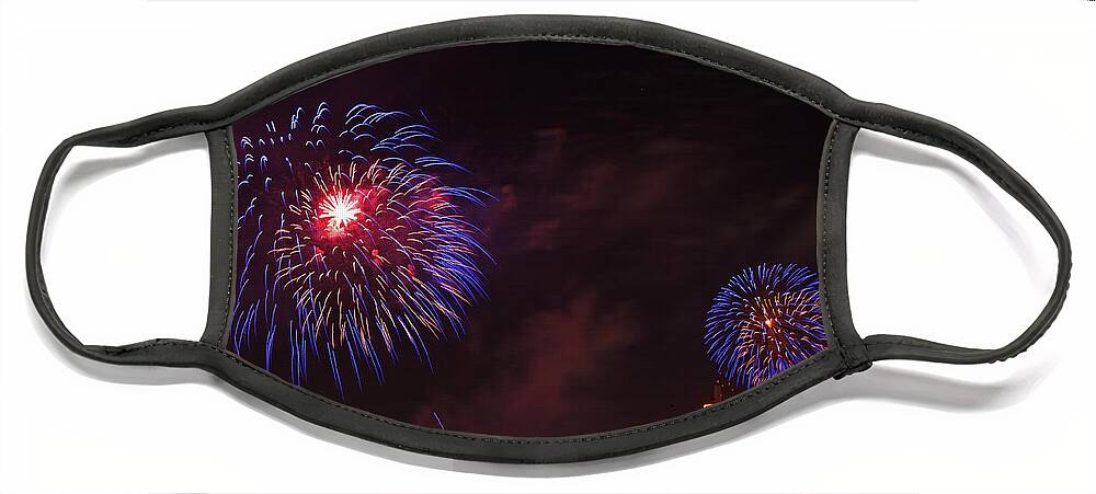 Fireworks Face Mask featuring the photograph Blue Fireworks over Domino Sugar by Bill Swartwout