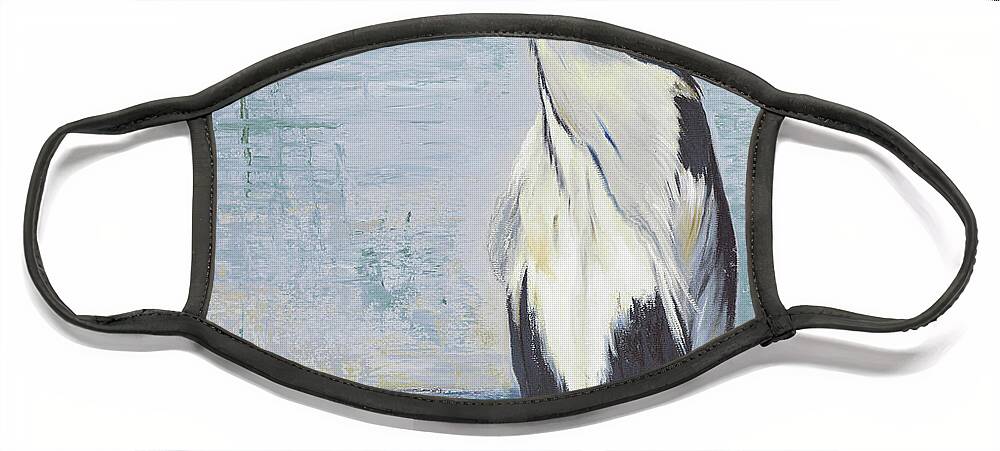 Blue Face Mask featuring the painting Blue Heron On Blue II by Patricia Pinto