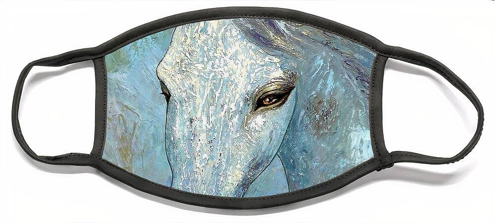 Oil Face Mask featuring the painting Blue Horse by Shijun Munns