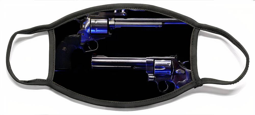 44 Magnum Face Mask featuring the photograph Blue Kissed Pistols by David Andersen