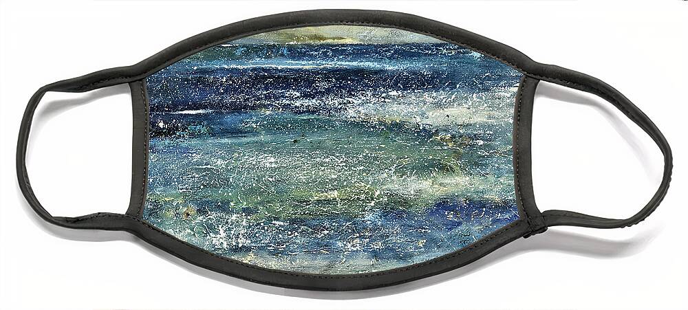 Seascape Art Face Mask featuring the painting Blue Ocean by Shijun Munns