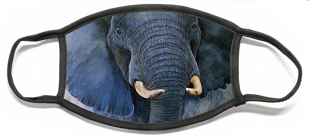 Elephants Face Mask featuring the painting Blue Rage by Barry BLAKE