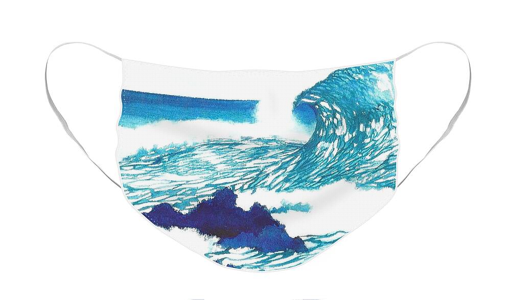 Ocean Face Mask featuring the painting Blue Roar by Frances Ku