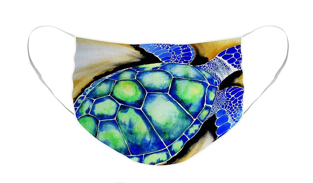 Nature Face Mask featuring the painting Blue Turtle by Frances Ku