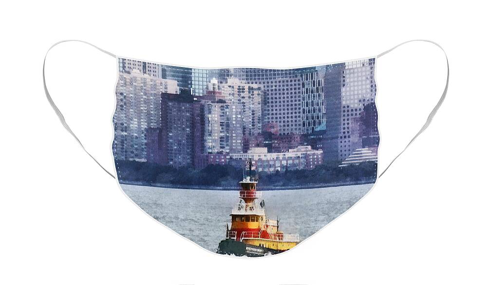 Boat Face Mask featuring the photograph Boat - Tugboat By Manhattan Skyline by Susan Savad