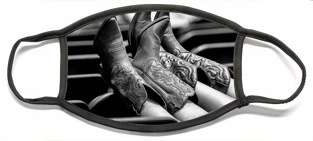 Christopher Holmes Photography Face Mask featuring the photograph Boots Up - BW by Christopher Holmes