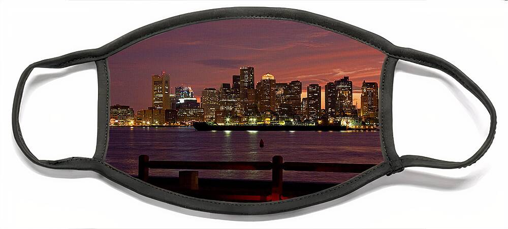 Boston Harbor Face Mask featuring the photograph Boston skyline sunset by Jeff Folger
