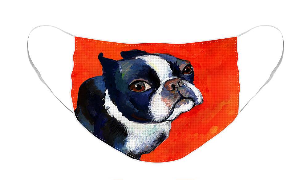 Boston Terrier Prints Face Mask featuring the painting Boston Terrier dog painting prints by Svetlana Novikova