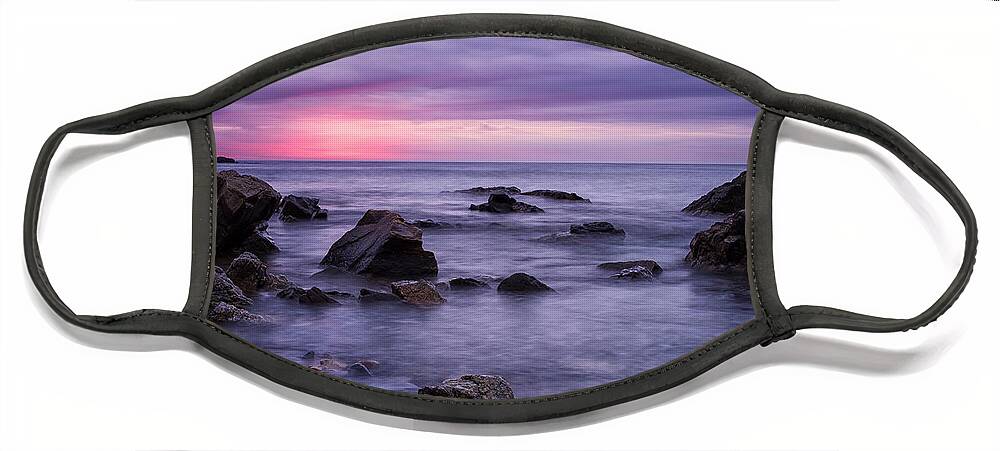 New Hampshire Face Mask featuring the photograph Boulders In The Surf Wallis Sands by Jeff Sinon