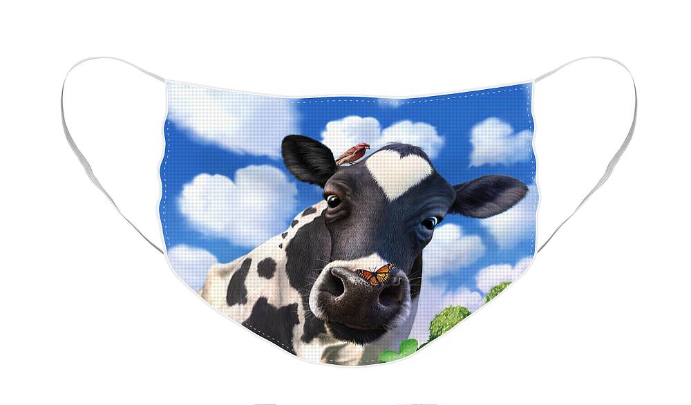 Cow Face Mask featuring the digital art Bovinity by Jerry LoFaro