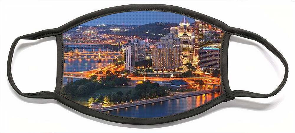 Pittsburgh Skyline Face Mask featuring the photograph Bridge To The Pittsburgh Skyline by Adam Jewell