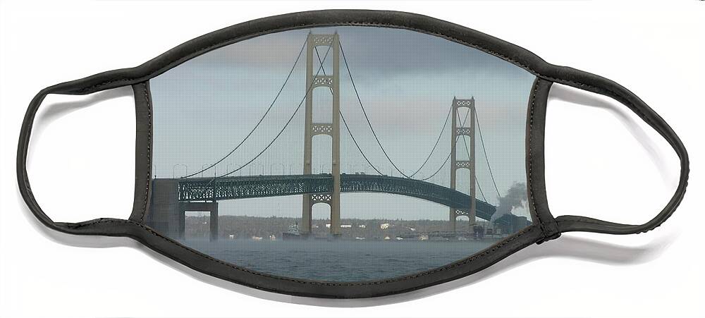 Mackinac Bridge Face Mask featuring the photograph Bridge With Haze by Keith Stokes
