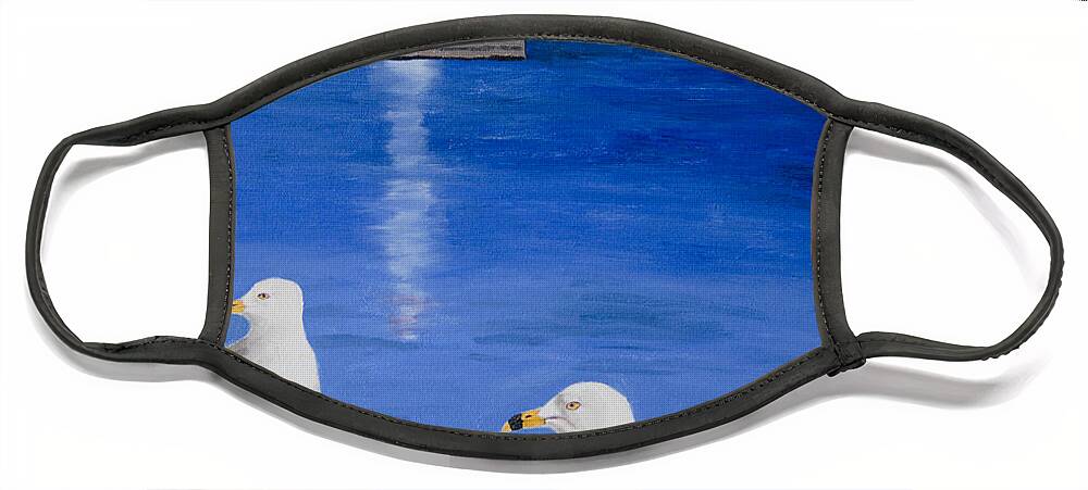 Bronte Face Mask featuring the painting Bronte Lighthouse Gulls in Oil by Laurel Best