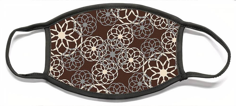 Brown Face Mask featuring the mixed media Brown and Silver Floral Pattern by Christina Rollo