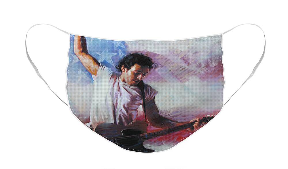 Singer Face Mask featuring the mixed media Bruce Springsteen The Boss by Viola El