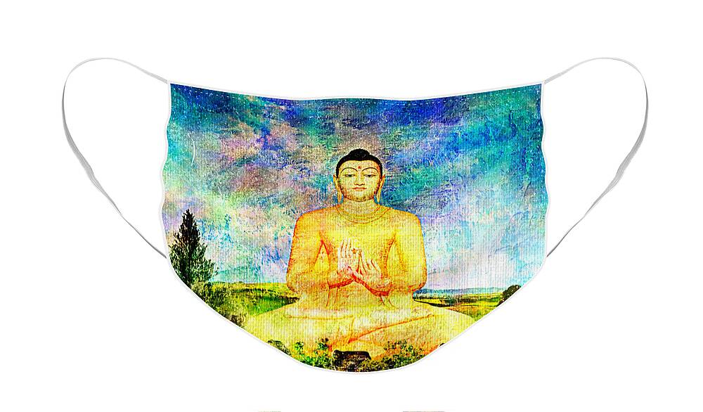 Peace Face Mask featuring the painting Buddha by Ally White