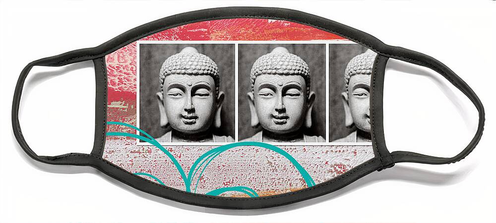 Abstract Face Mask featuring the painting Buddha With Flower by Linda Woods