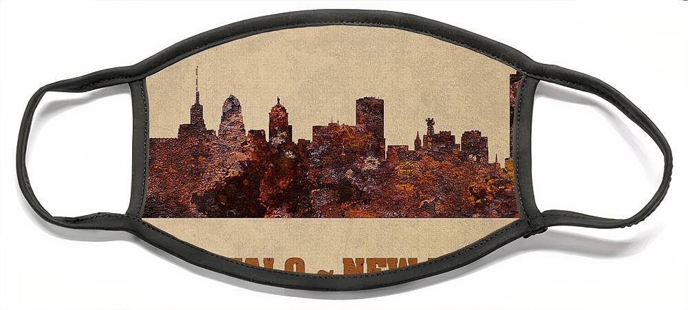 Buffalo Face Mask featuring the mixed media Buffalo New York City Skyline Rusty Metal Shape on Canvas by Design Turnpike