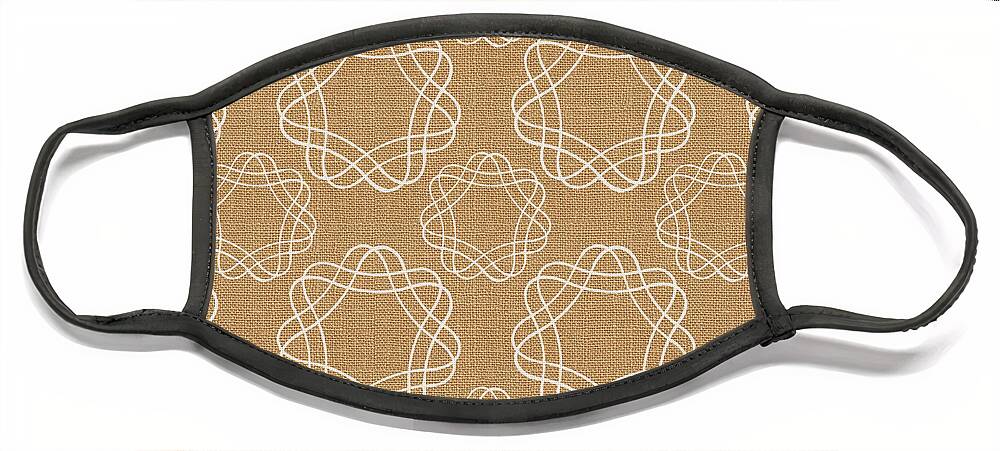 Burlap Face Mask featuring the mixed media Burlap and White Geometric Flowers by Linda Woods