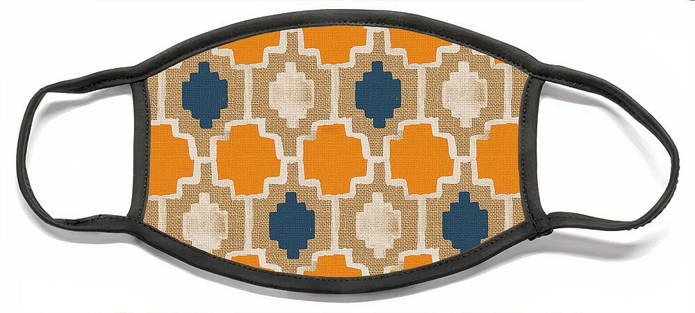 Abstract Pattern Face Mask featuring the painting Burlap Blue and Orange design by Linda Woods
