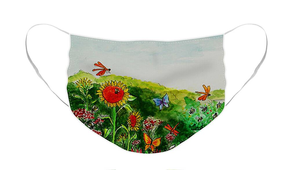 Garden Face Mask featuring the painting Busy Bee Garden by Janis Lee Colon