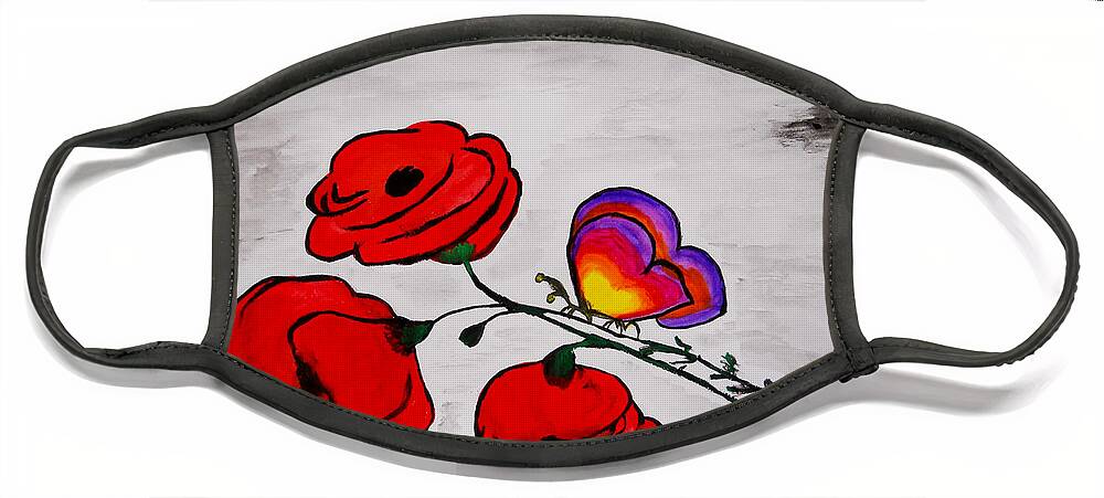 Poppies Face Mask featuring the painting Butterfly Poppies by Ramona Matei