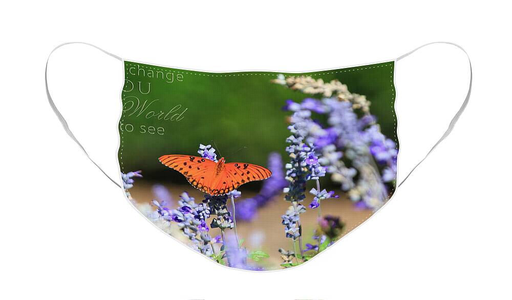 Flower Artwork Face Mask featuring the photograph Butterfly with Message by Mary Buck