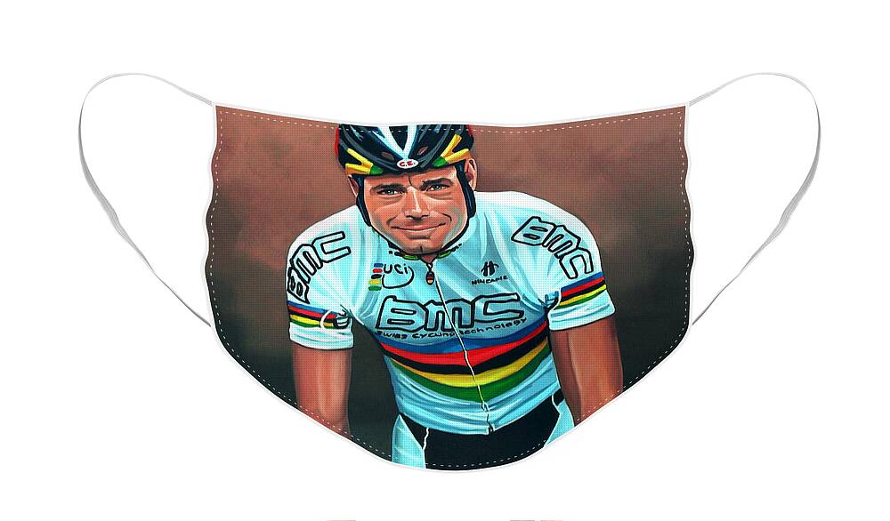 Cadel Evans Face Mask featuring the painting Cadel Evans by Paul Meijering