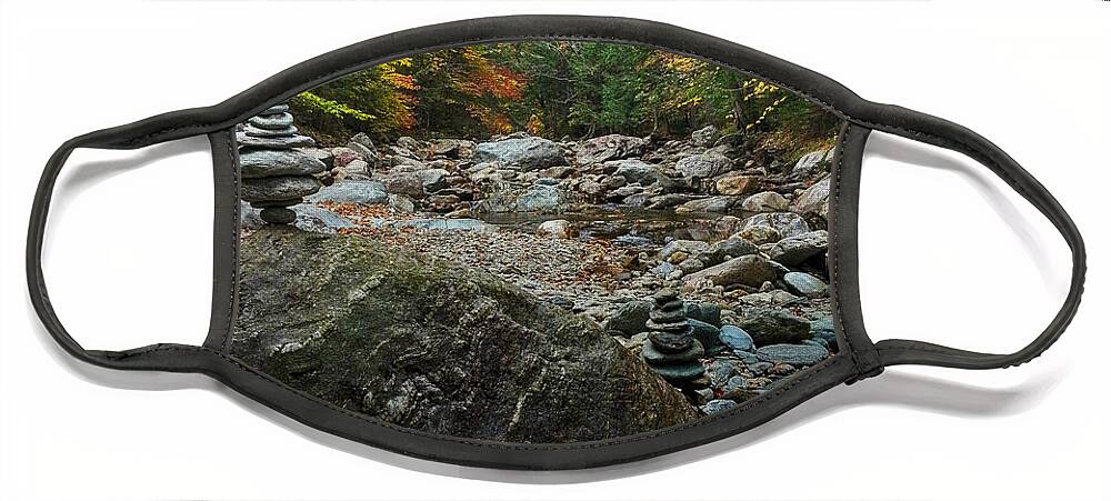 Autumn Foliage New England Face Mask featuring the photograph Cairn amid Vermont fall colors by Jeff Folger
