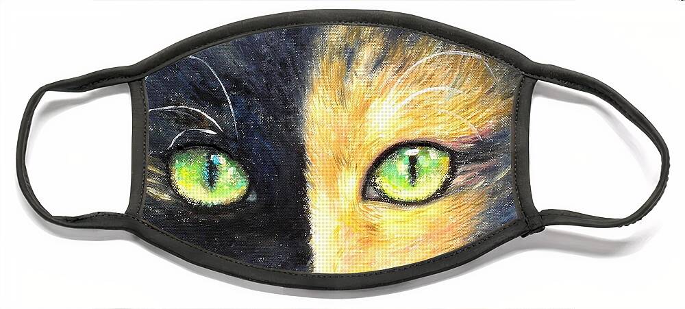 Cat Art Print Shijun Munns Cat Art Face Mask featuring the painting Calico Cat by Shijun Munns