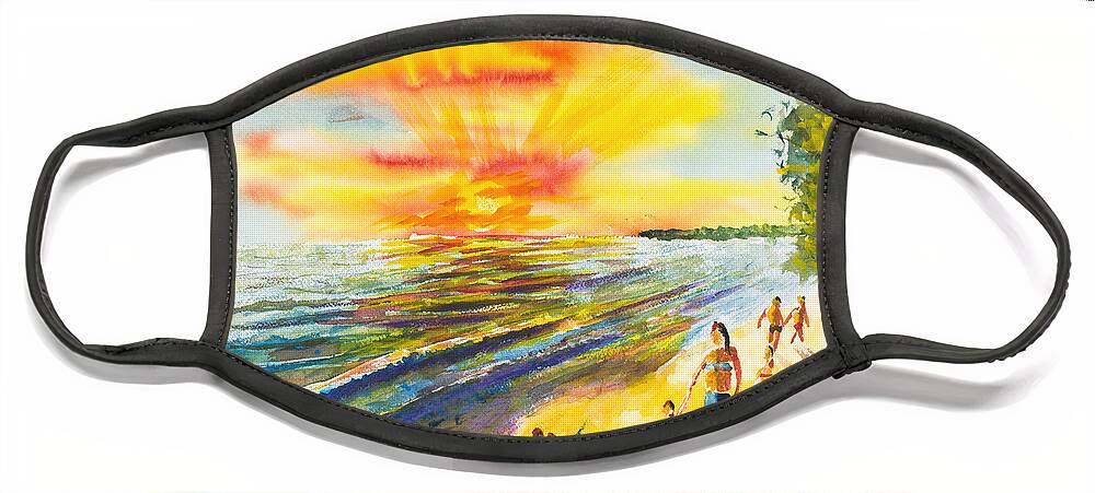 Nature Face Mask featuring the painting California Sunset by Walt Brodis