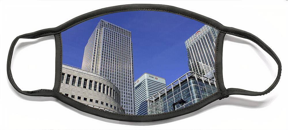 Canary Wharf London City Skyscrapers Skyscraper Tower Block Offices Modern Blue Sky Canada Uk England Face Mask featuring the photograph Canary Wharf London by Julia Gavin