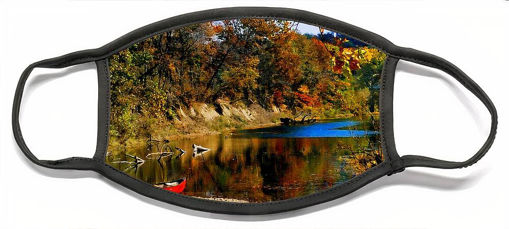 Autumn Face Mask featuring the photograph Canoe on the Gasconade River by Steve Karol