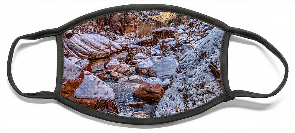 Canyon Face Mask featuring the photograph Canyon Stream Winterized by Christopher Holmes