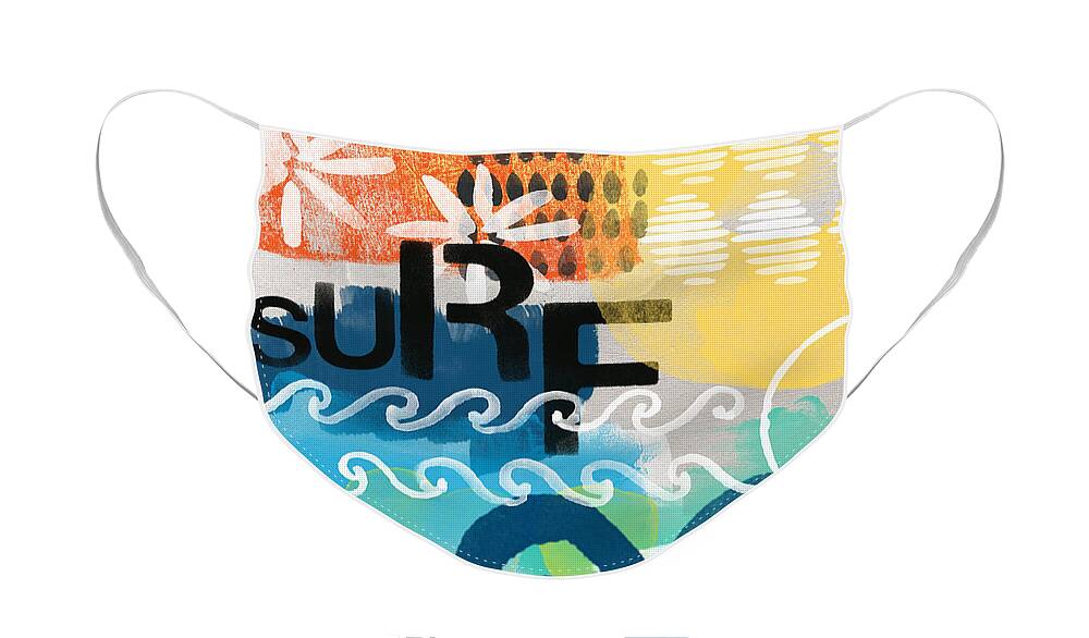 Surf Face Mask featuring the painting Carousel #7 SURF - contemporary abstract art by Linda Woods