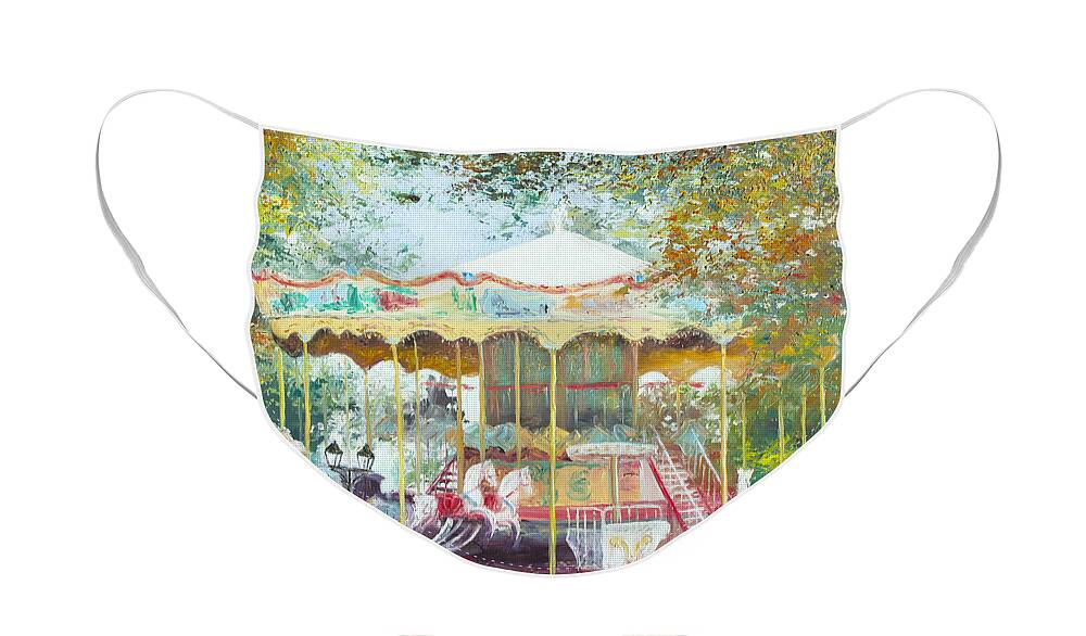 Carousel Face Mask featuring the painting Carousel in Montmartre Paris by Jan Matson