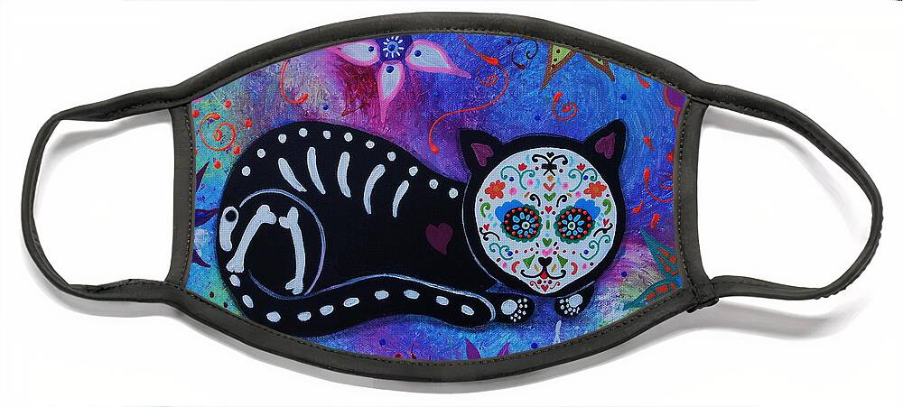 Day Of The Dead Face Mask featuring the painting Cat El Gato Dia De Los Muertos by Pristine Cartera Turkus