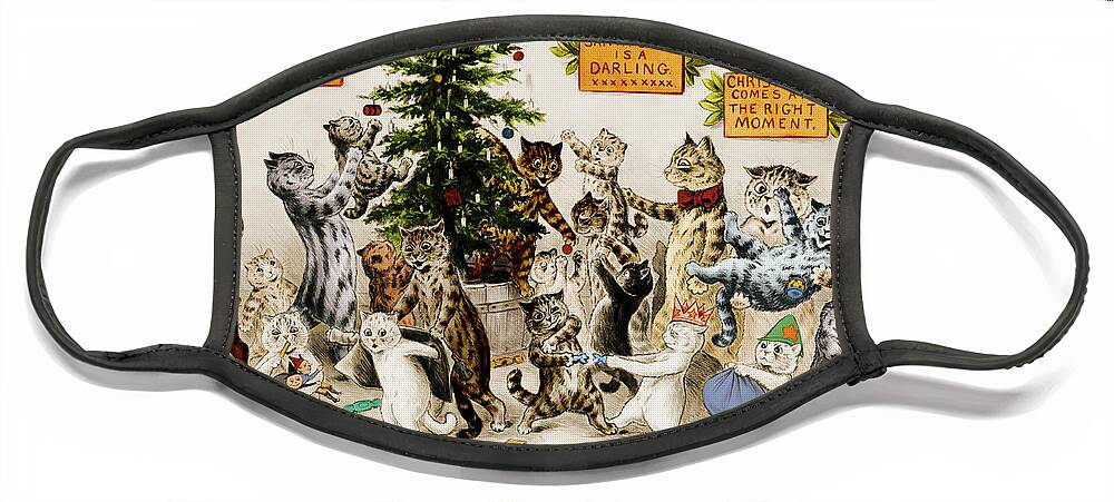 History Face Mask featuring the photograph Cats Decorating Christmas Tree 1906 by Photo Researchers