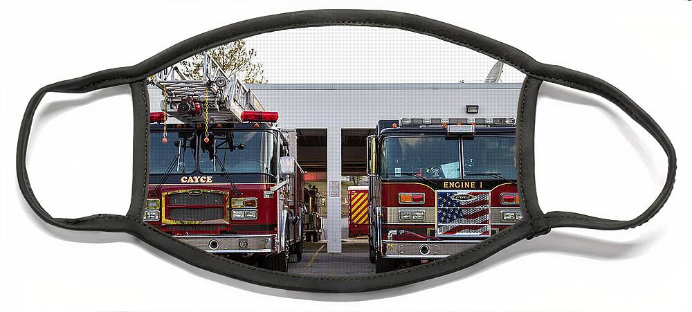 Cayce Face Mask featuring the photograph Cayce Fire Trucks-1 by Charles Hite
