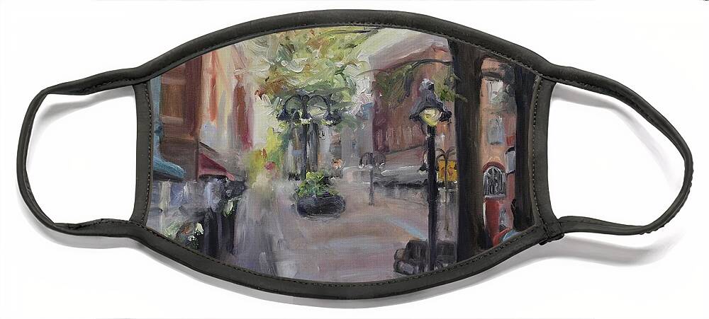 Mall Face Mask featuring the painting Charlottesville's Historic Downtown Mall by Donna Tuten